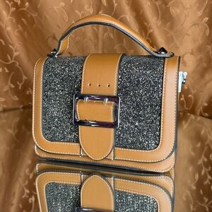 Chic Tan and Black Glitter Mini Bag vegan leather